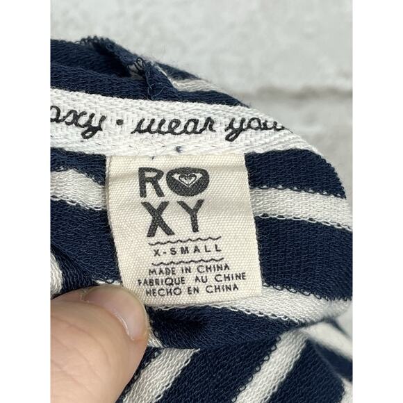 Roxy Navy/White Stripe Zip Hoodie Sweatshirt Jacket - Picture 14 of 14